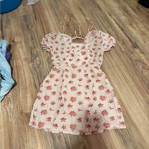 Girls Pink Floral Tie-Back Summer Dress